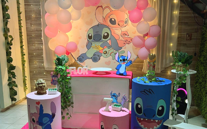 decoración temática de Stich - Salón de Fiestas para cumpleaños infantiles